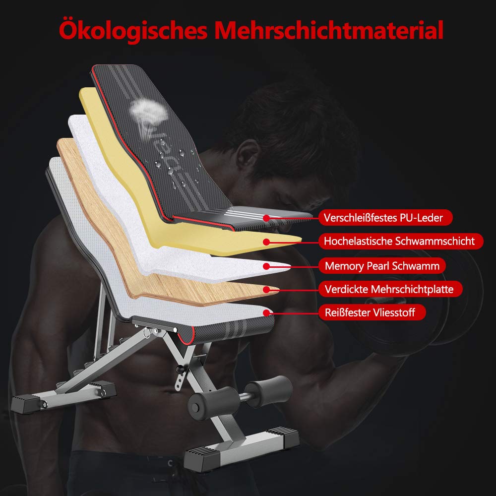 YOLEO klappbare Hantelbank Multifunktion Training Fitness Bank Bauchtrainer Schrägbank mit 6-Fach Verstellbarer Rückenlehne/3-Fach verstellbarer Sitzkissen,Belastung 300kg (Elegantes Schwarz-Rot)
