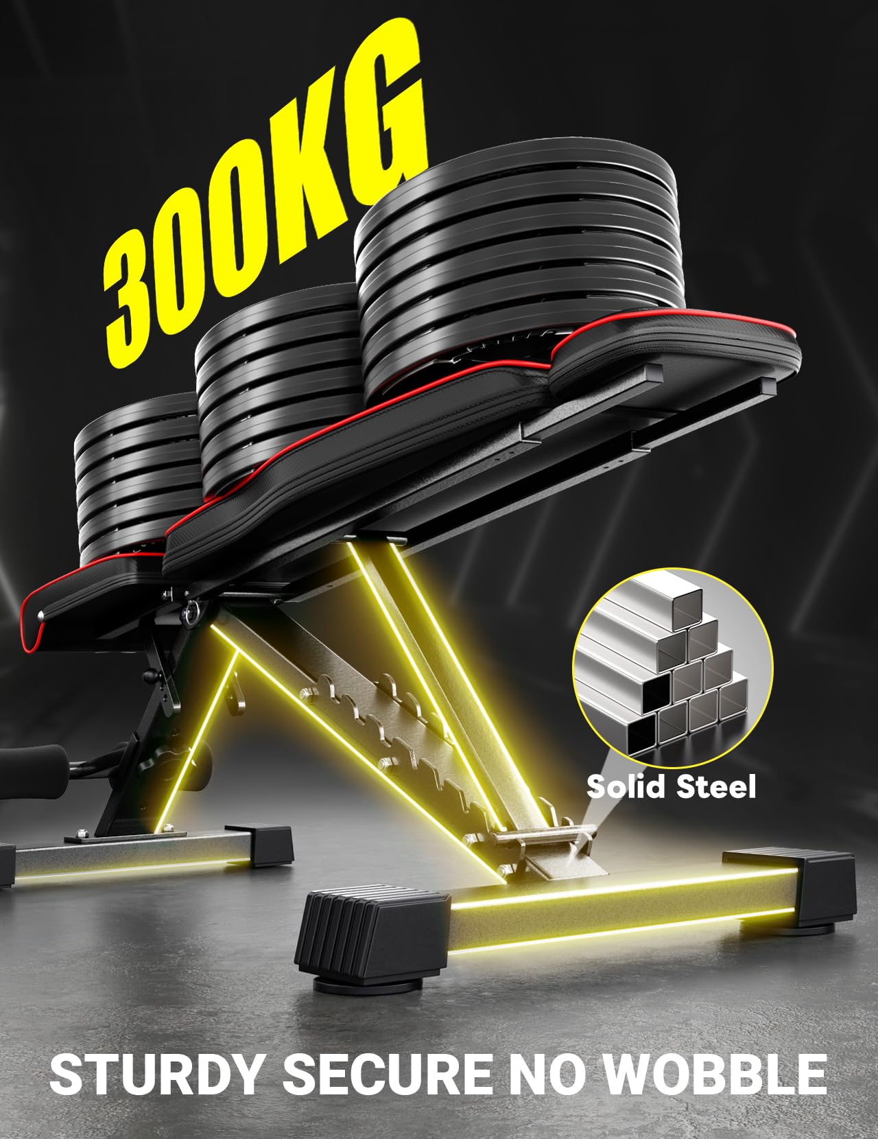 YOLEO 300kg Klappbare Hantelbank Multifunktion mit Erweiterte Rücken und Kopf und Wirbelsäulenstütze, Training Fitness Bank Bauchtrainer Schrägbank mit 10-Fach Verstellbarer Rückenlehne