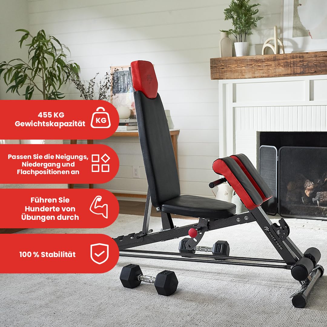 Finer Form Multifunktionale FID Hantelbank für Ganzkörpertraining, übergroße Rückenverlängerung, römischer Stuhl, verstellbare Bauchmuskelbank, Schrägbank, Flachbank