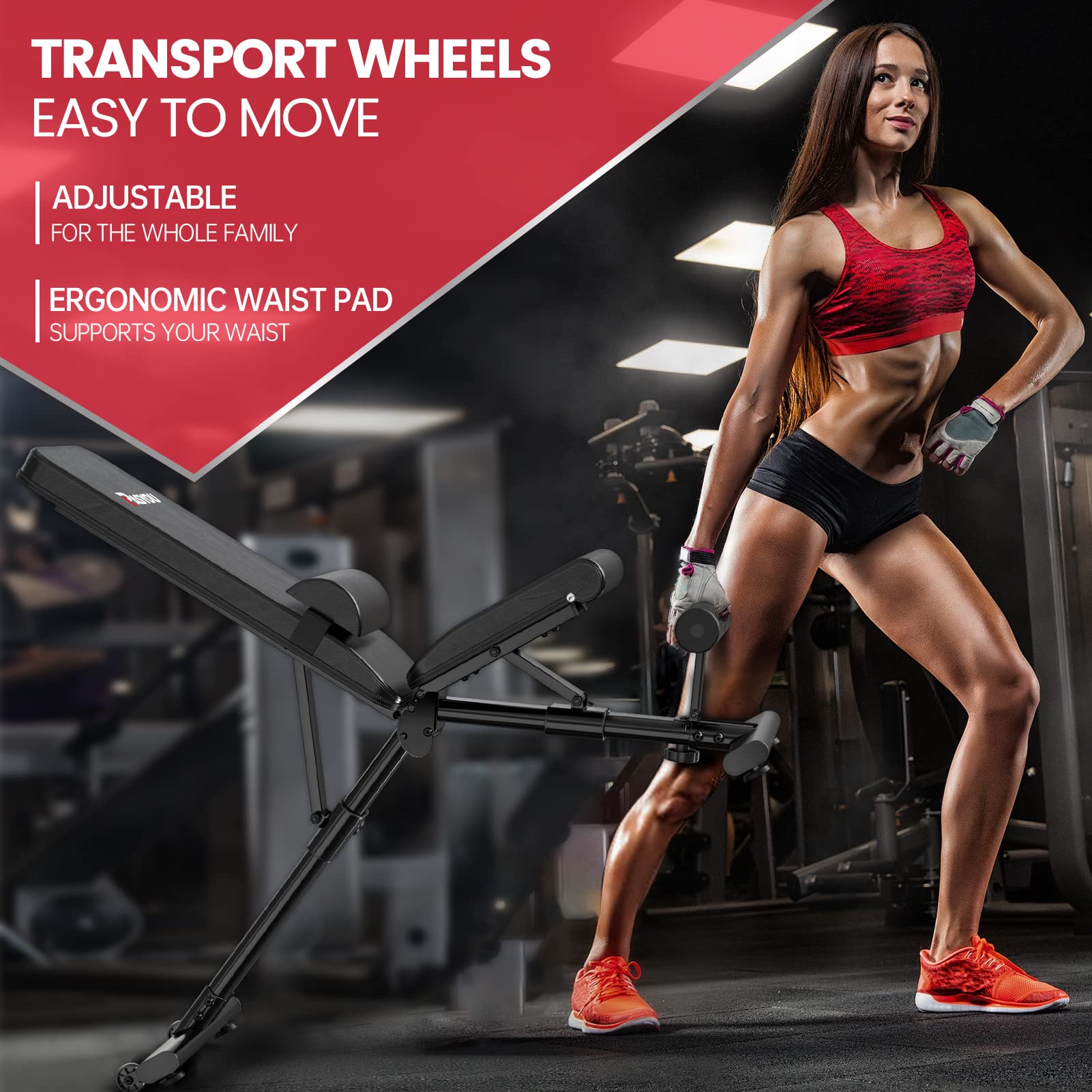 PASYOU Verstellebare Hantelbank mit 90 Grad Multifunktions Trainingsbank Schrägbank Schnell Zusammenklappbare Bankdrücken Bank für Zuhause 400KG Gewichtbelastung Langhantelablage