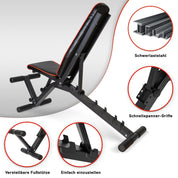 Profihantel | Premium Line Hantelbank – Vielfach verstellbare Schrägbank | Extreme Belastbarkeit 550 kg | 21 Trainingspositionen | Mit Beinhalterung | Inklusive Trainingsratgeber zur Trainingsbank