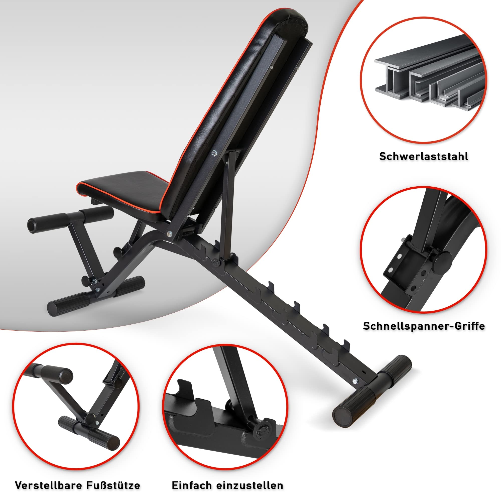 Profihantel | Premium Line Hantelbank – Vielfach verstellbare Schrägbank | Extreme Belastbarkeit 550 kg | 21 Trainingspositionen | Mit Beinhalterung | Inklusive Trainingsratgeber zur Trainingsbank