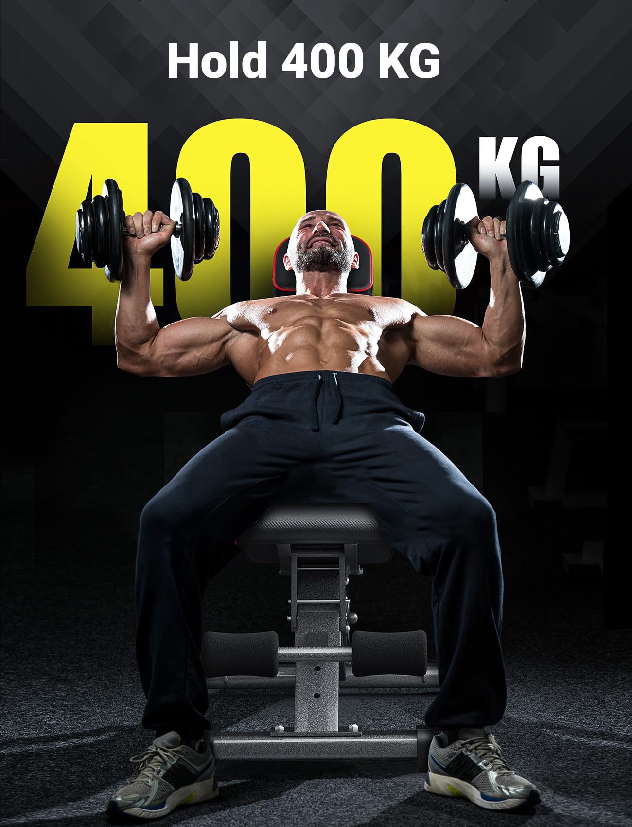 YOLEO 400KG Hantelbank Klappbar Für Professionelles Kraftraining,Schrägbank Hantelbank besser geeignet für Profi,Verstellbar 10Fach Rückenlehnen/ 3Fach Sitz&Fußkissenpositionen