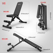 JOROTO Verstellbare Hantelbank Klappbare Bauch Folding Flach Einstellbar Trainingsbank mit 318 kg Belastung für Zuhause, Bankdrücken Bank mit Ein-Knopf-Faltdesign (Modell:MD35)