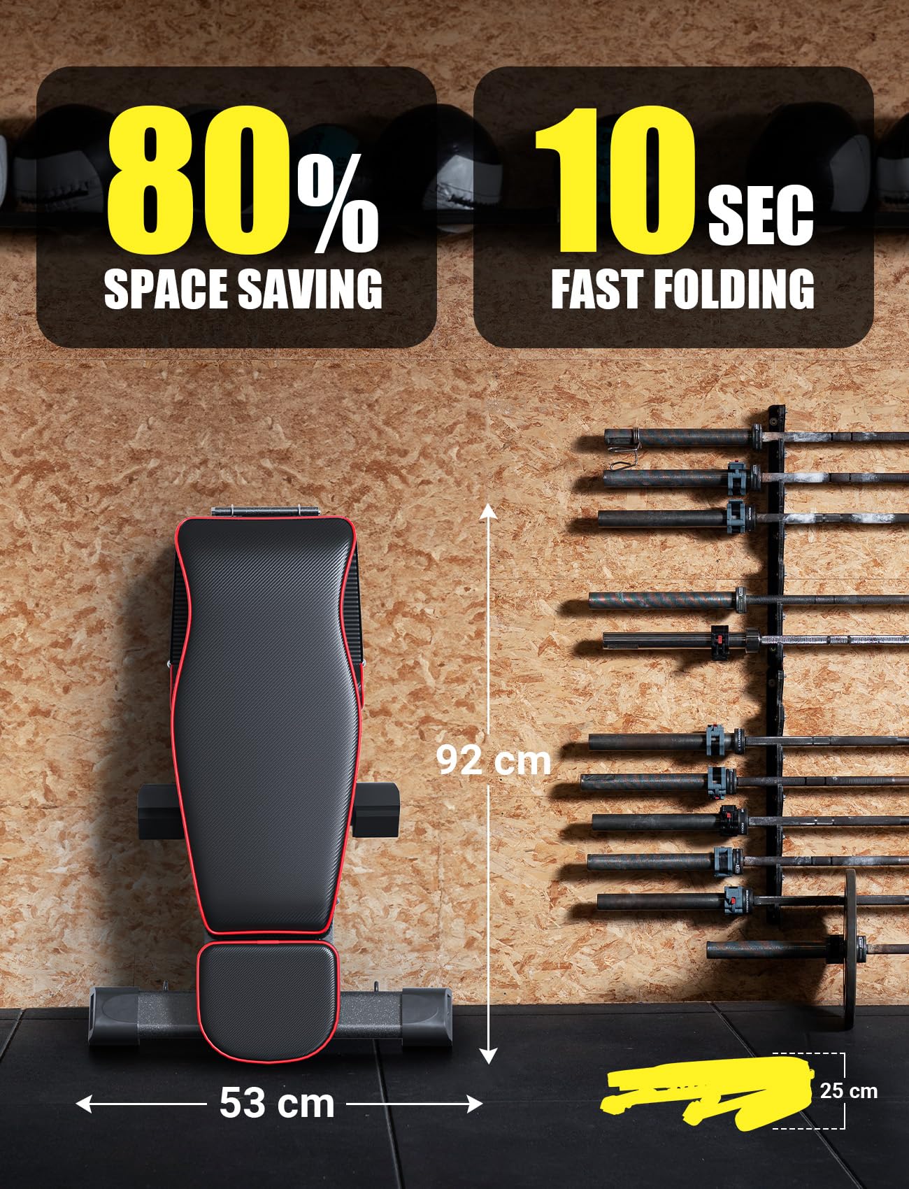 YOLEO 400KG Hantelbank Klappbar Für Professionelles Kraftraining,Schrägbank Hantelbank besser geeignet für Profi,Verstellbar 10Fach Rückenlehnen/ 3Fach Sitz&Fußkissenpositionen