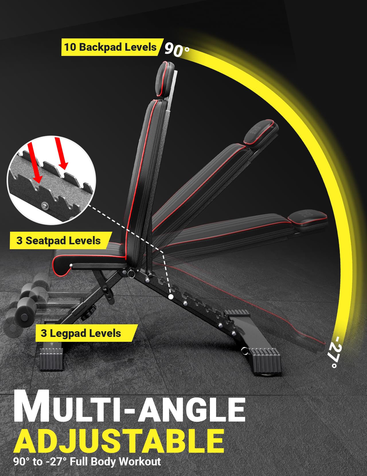 YOLEO 300kg Klappbare Hantelbank Multifunktion mit Erweiterte Rücken und Kopf und Wirbelsäulenstütze, Training Fitness Bank Bauchtrainer Schrägbank mit 10-Fach Verstellbarer Rückenlehne