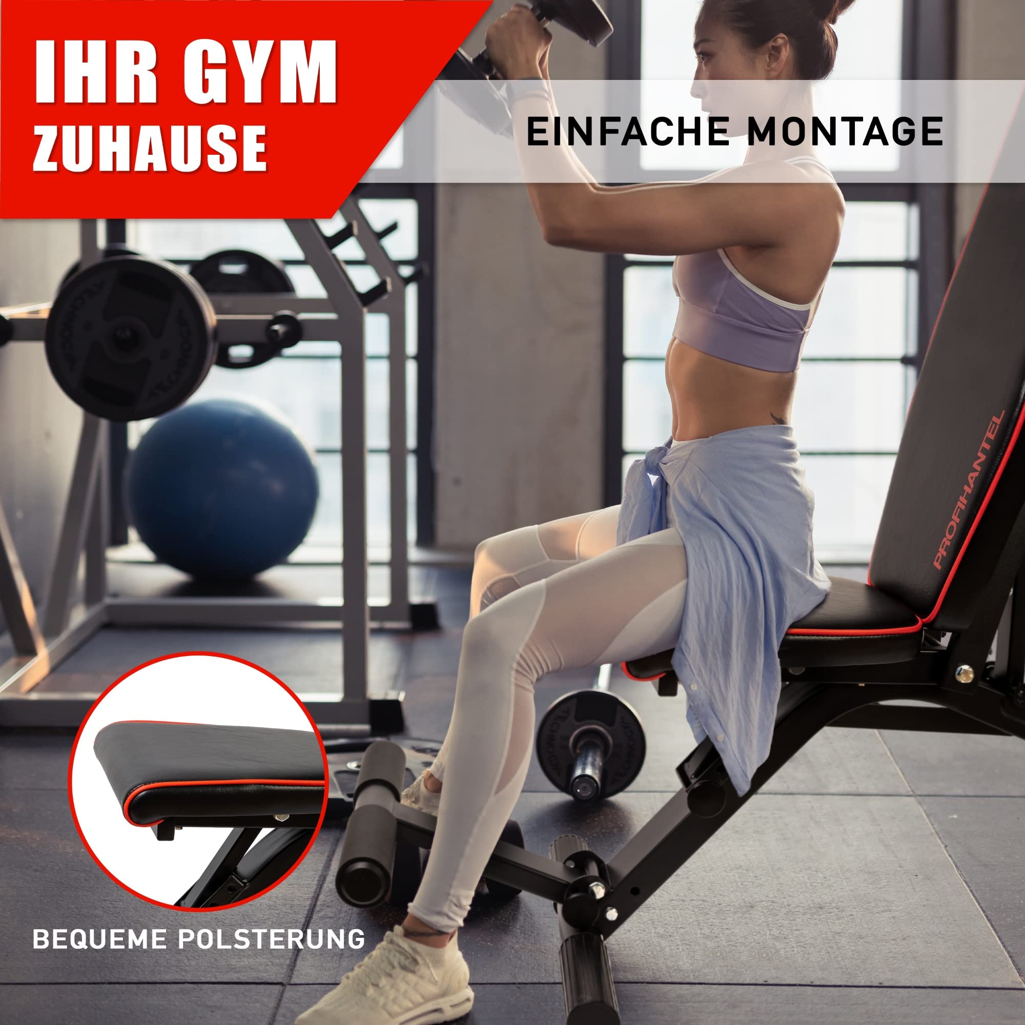 Profihantel | Premium Line Hantelbank – Vielfach verstellbare Schrägbank | Extreme Belastbarkeit 550 kg | 21 Trainingspositionen | Mit Beinhalterung | Inklusive Trainingsratgeber zur Trainingsbank