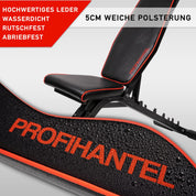 Profihantel | Premium Line Hantelbank – Vielfach verstellbare Schrägbank | Extreme Belastbarkeit 550 kg | 21 Trainingspositionen | Mit Beinhalterung | Inklusive Trainingsratgeber zur Trainingsbank