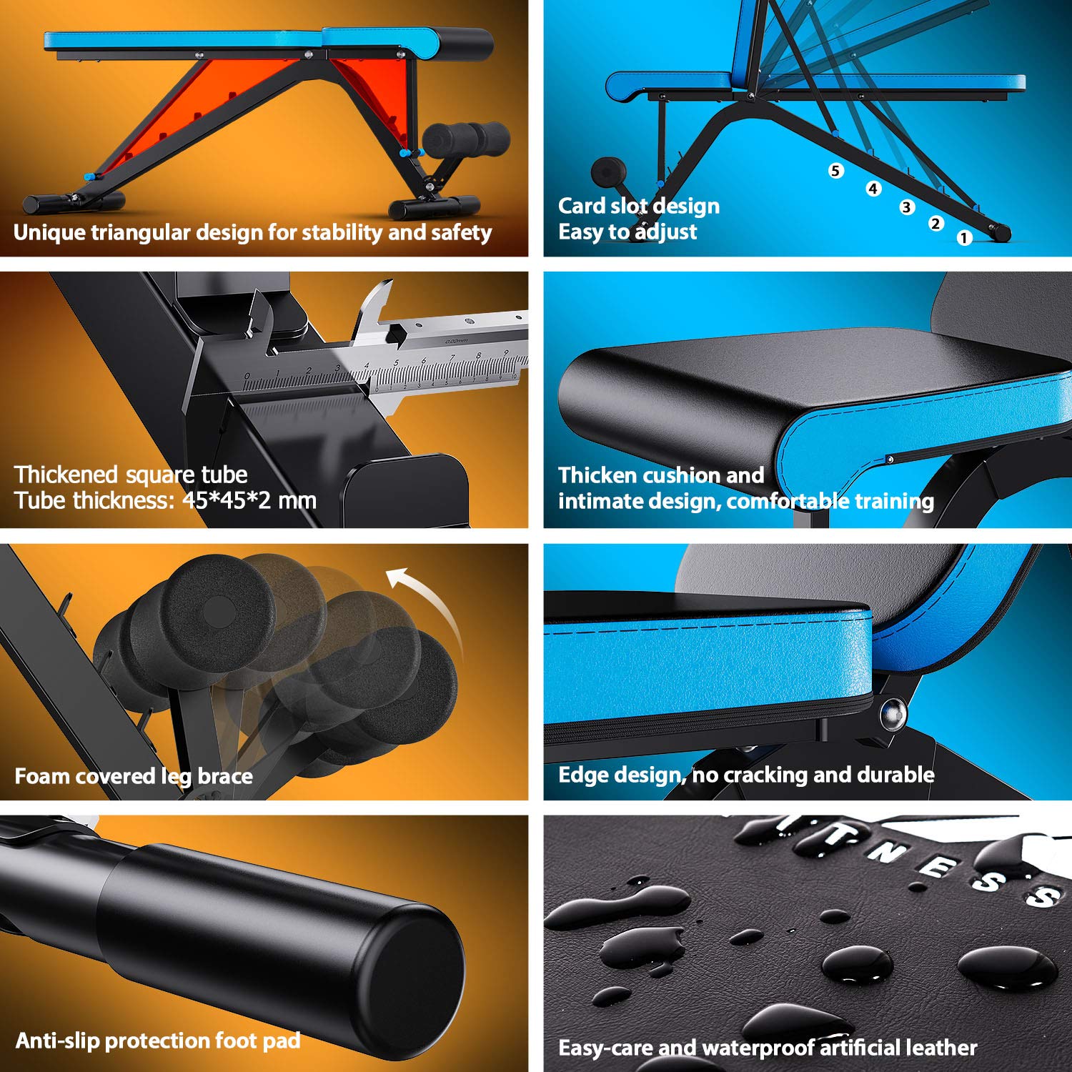 JX FITNESS Hantelbank Verstellbar Multifunktions 90 Grad Fitness Trainingsbank als Schrägbank Flachbank Negativbank für Sit-ups Bizeps-Übung und Rückentrainer, Beinstütze Bauch Übung